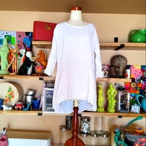 RAW MODA Italian Designer Linen Breezy Back Button Babydoll Top Size M/L